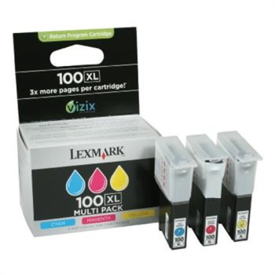 Lexmark 14N0850 - 100XL CMY Üçlü Paket Yüksek Kapasiteli Renkli Kartuş Seti